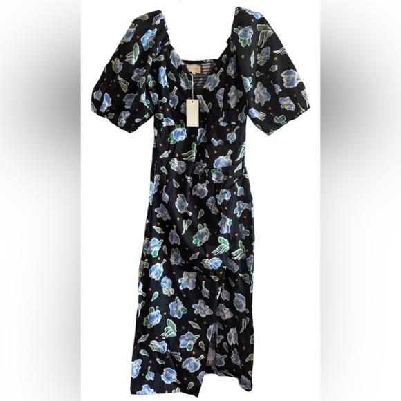 Melloday Puff Sleeve Poplin Faux Wrap Midi size S - Picture 4 of 9